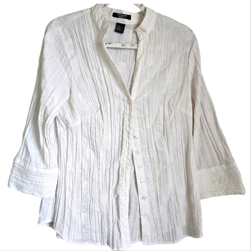 Autograph Embroidered floral blouse white plus  size X light airy beachy
